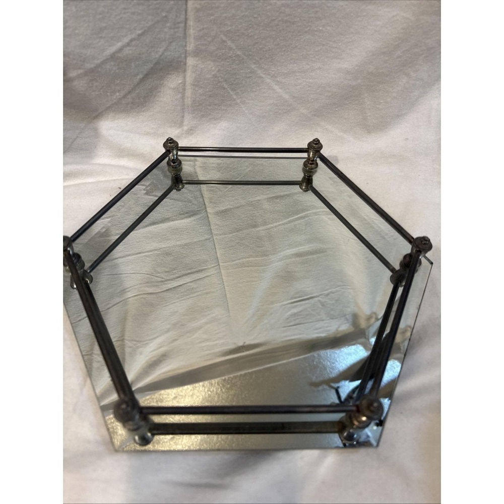 Vintage Hexagon (6 Sided) Vanity Tray Beveled Edge Mirrored‎ Brass 12" Makeup 💄